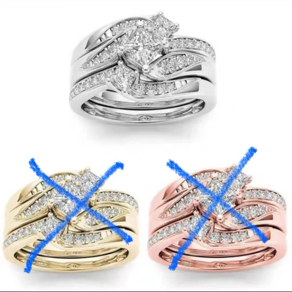 Micro-inlaid Round Zirconia European And American Style 3pcs Ring Set Wedding - Picture 2 of 3